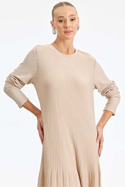 Tığ Triko Simli Rayon Elbise BEJ