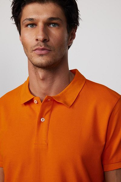 Tudors Мъжка тънка тениска Slim Fit 100% памук, оранжева тениска с поло яка