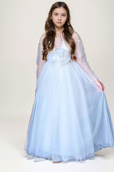 Riccotarz Rochie de Seara Alba - Fata, Brodata cu Paiete, Maneci Transparente din Tulle si Detaliu Catarama