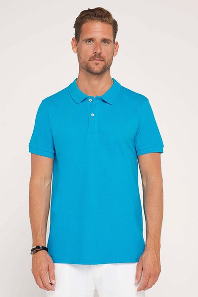 Tudors Ανδρικό μπλουζάκι Slim Fit Slim Fit 100% βαμβακερό απλό πικέ μπλε γιακά μπλουζάκι πόλο