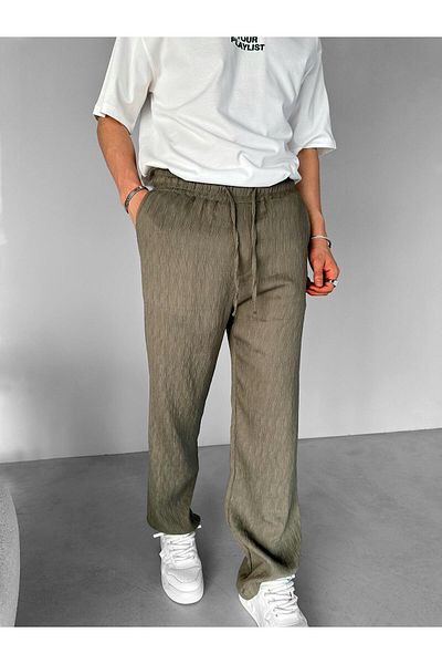 ablukaonline Men's Baggy Fit Patterned Elastic Waist Casual Pants Green
