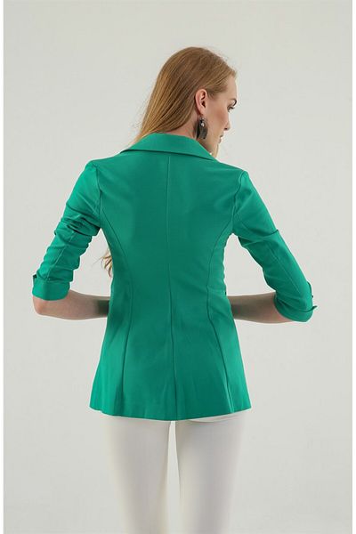 Jument Capri Manecă trei sferturi Închizătură decorativă pentru buzunar Blazer de birou Jachetă din stofă-verde