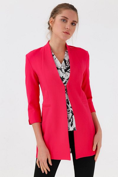 Jument Magnificent Guler Flato Buzunar Slit Long Blazer Fabric Jachetă-fujaya