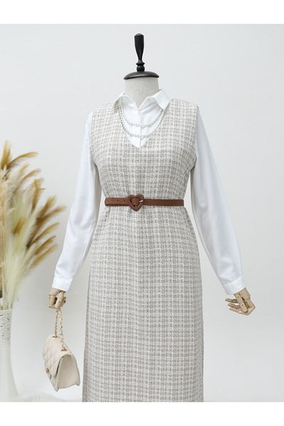 Modamorfo V-Neck Tweed Gilet -mink