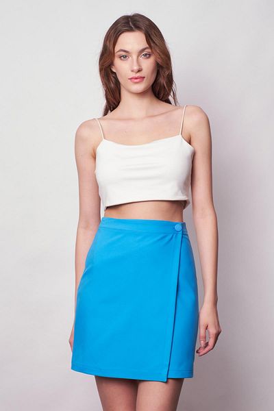 Jument Women's High Waist Double Breasted Model Light Lycra Stylish Fabric Office Skirt - Blue