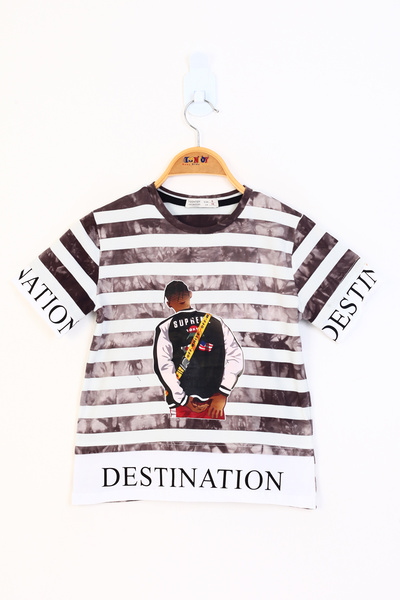 Toontoy Πλήρες μπλουζάκι B με τύπωμα με ρίγες για αγόρι