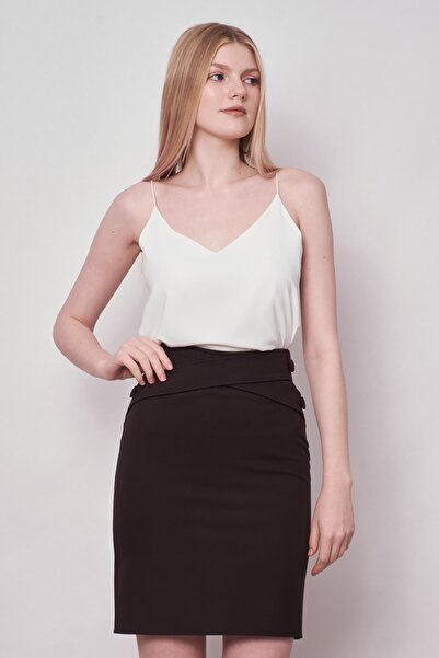 Jument Women's High Waist Buttoned Front Knee Length Pencil Skirt-Black