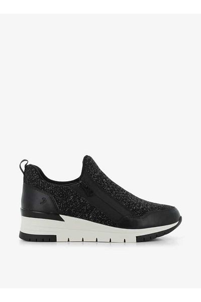 SJ Women's Textured Slip-On Low Ankle Sneakers with Zip Detail