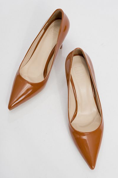 LuviShoes Calse Tan Patent Leather Women's Heeled Shoes