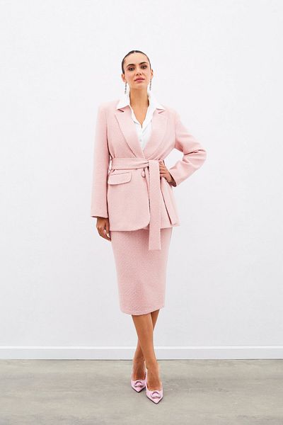Sateen Midi Length Tweed Skirt - Pudra