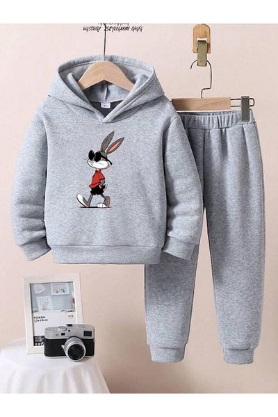 BENROMA Unisex Kids Tracksuit Set - Rabbit Printed, Glasses, Oversize Fit