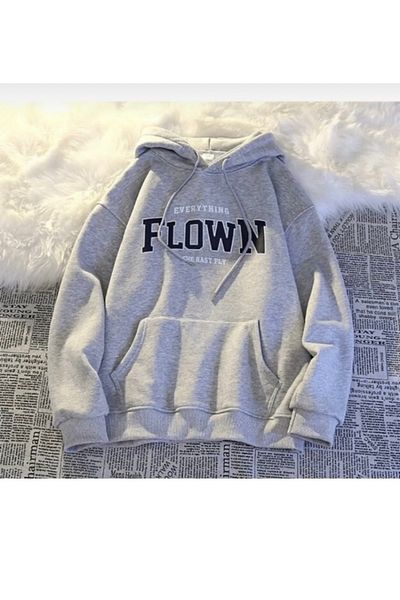 BYMEER Gray Flown Printed Hooded Oversize Sweatshirt