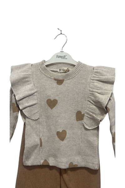 ugurbocegicocukdunyası Παρθένα πασχαλιά Παιδικό Σετ Καρδιά με τύπωμα Φιτίτλι 2'li Κοριτσίστικο Σετ 6190