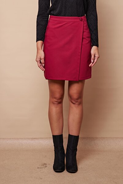 Jument High Waist Double Breasted Women's Skirt - Light Lycra, Stylish Fabric, Claret Red Office Pencil