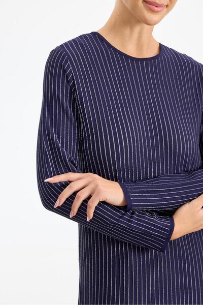 Tığ Triko Simli Rayon Elbise NAVY