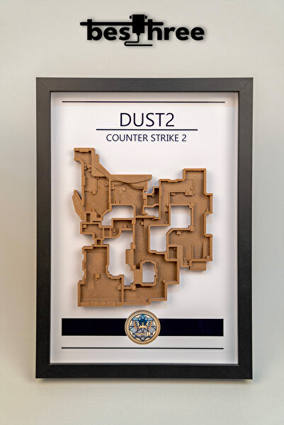 Besthree Counter-strike (CS/CSGO/CS2) Dust 2 Haritası 3 Boyutlu Çerçeveli Tab...