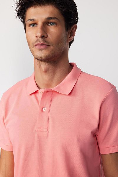 Tudors Ανδρικό T-Slim Fit Slim Fit 100% βαμβακερό απλό πικέ ροζ μπλουζάκι πόλο γιακά