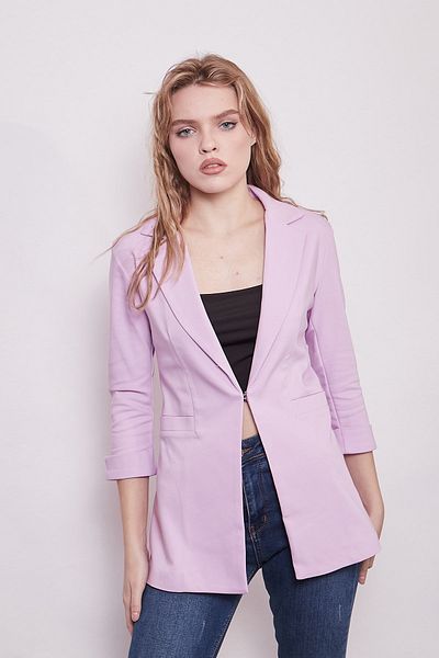 Jument Capri Manecă trei sferturi Închizătură decorativă pentru buzunar Blazer de birou Jachetă din stofă-liliac