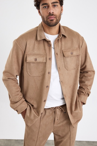 MADZEYMODA New Season Ανδρικό πουκάμισο Scuba Mink Color Suede Mz19808