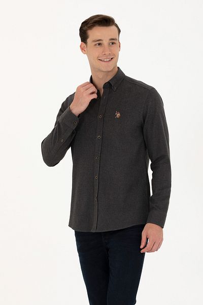 U.S. Polo Assn. Μαύρο μακρυμάνικο βασικό ανδρικό πουκάμισο - 50271275 -VR046