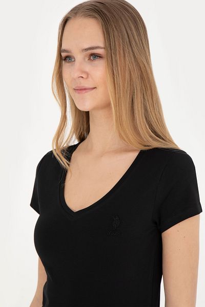 U.S. Polo Assn. Black V-Neck Women's Basic T-Shirt -50280068-VR046