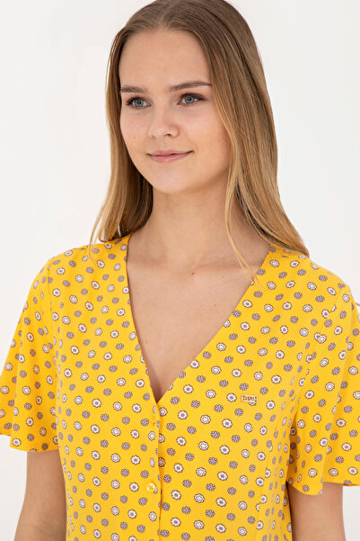 U.S. Polo Assn. Kadın Sarı Midi Boy Dokuma Elbise 50289211-VR044