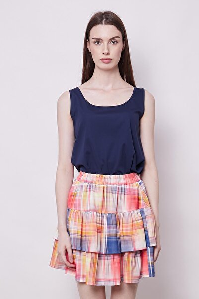 Jument High Waist and Double Ruffle Patterned Summer Skirt