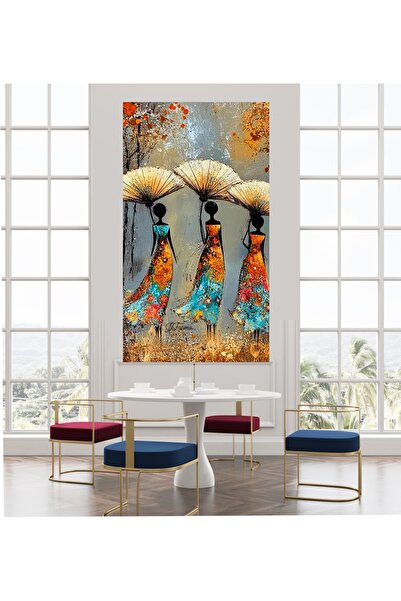 HDART Soyut Modern üç Afrikalı Kadın Çiçek Dekoratif Kanvas Tablo Tablosu