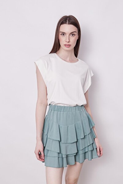 Jument Fustă peste genunchi Mykonos color mentă - țesătură de vară, cu volant