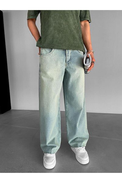 ablukaonline Ľadovo modré pánske džínsové nohavice - Super Baggy Fit, ktoré možno prať