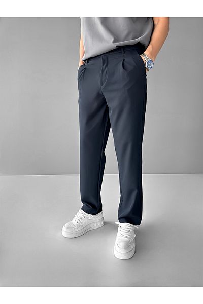 ablukaonline Men's Baggy Fit Elastic Waist Comfortable Trousers Navy Blue