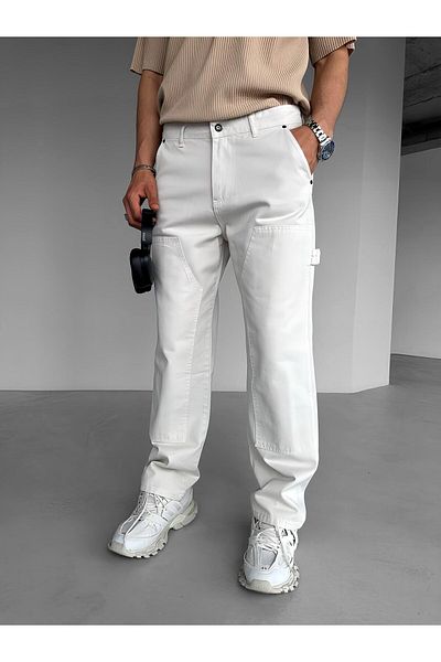 ablukaonline Men's Slim Fit Trousers with Block Patch Detail Light Gray