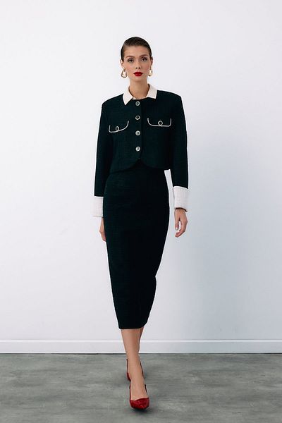 Sateen Fusta creion din tweed negru - cu nasturi ornamentali