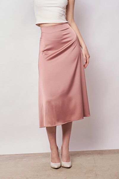 Jument Fustă clopot din satin cu talie înaltă - fara lycra, trandafir uscat