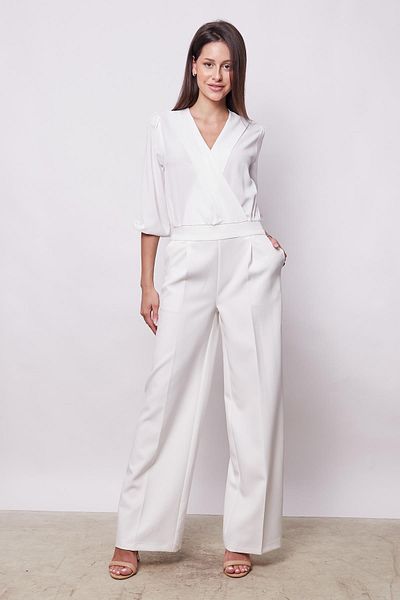 Jument Salopetă lycra ușoară Capri trei sferturi - mânecă picior lat, țesătură elegantă, crem