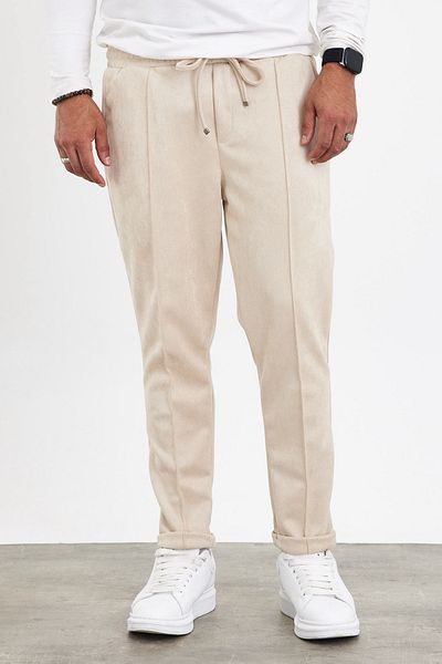 MADZEYMODA New Season Ανδρικό Suede Double Leg Grass Λεπτομερές μπεζ παντελόνι Mz22036