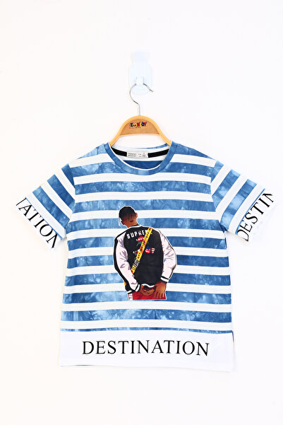 Toontoy Πλήρες μπλουζάκι B με τύπωμα με ρίγες για αγόρι