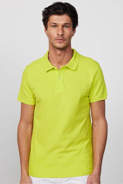 Tudors Ανδρικό μπλουζάκι Slim Fit Slim Fit 100% βαμβακερό απλό πικέ πράσινο γιακά μπλουζάκι