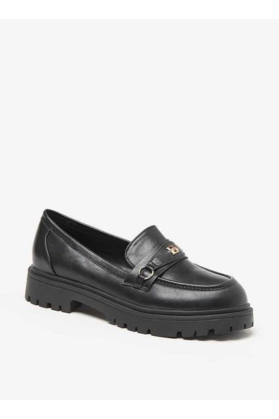 Flora Bella by Shoexpress Flora Bella Monogram Print Slip-On Chunky Loafers with Metallic Accent
