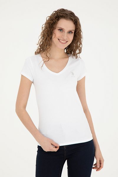 U.S. Polo Assn. Λευκό γυναικείο μπλουζάκι με λαιμόκοψη - 50280068 -VR013