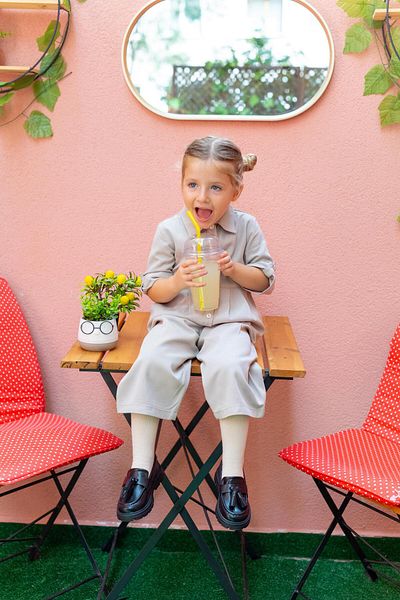Cigit Beige Collared Pleated Jumpsuit - 2-7 Years