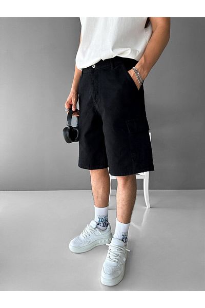 ablukaonline Μαύρο ανδρικό σορτς - Super Baggy Fit και Cargo Pocket