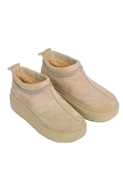 RENKLİBUTİK Women's Mini Suede Fur Lined Thick Sole Daily Ankle Boots