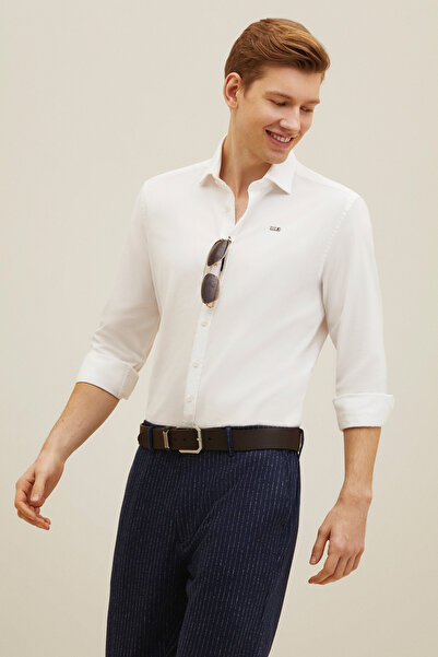 U.S. Polo Assn. قميص أساسي أبيض بأكمام طويلة للرجال 50263048-VR013