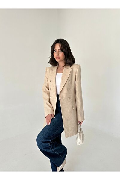 VUNTAL Coated Buttoned Long Blazer Jacket