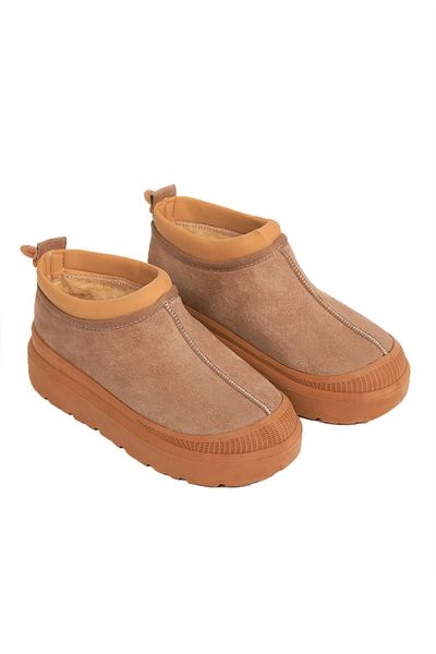 RENKLİBUTİK Women's Mini Suede Fur Lined Thick Sole Daily Ankle Boots