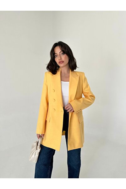 VUNTAL Kaplama Düğmeli uzun Blazer Ceket