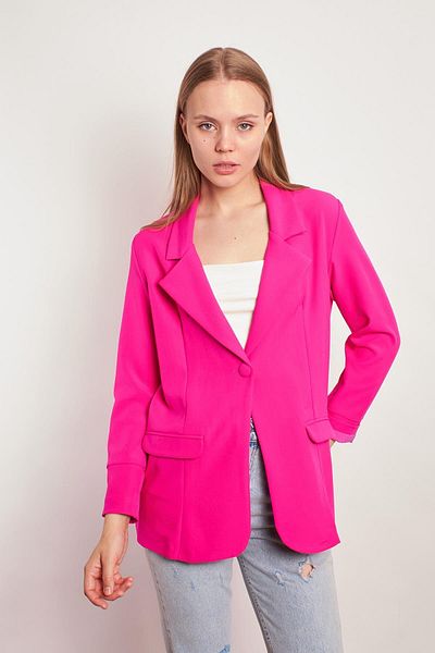 Jument Jachetă casual Boyfriend oversize din țesătură lycra ușoară, cu guler și buzunar cu mâneci pliate-fuge