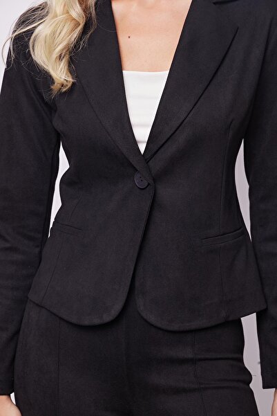 Jument Velvet Texture - Lycra BlackBlazerJacket, Long Sleeve and PocketMonoDesign