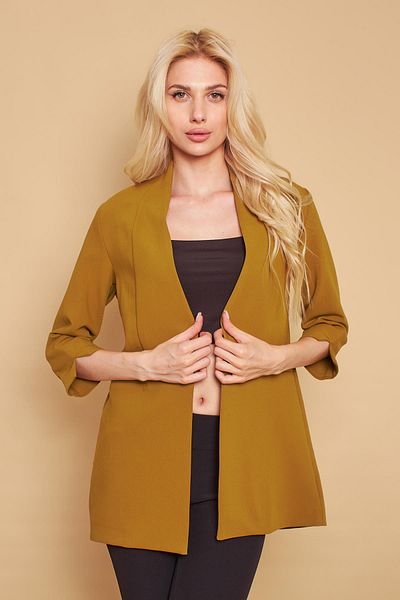 Jument Guler Judecător Buzunar plat Mâneci cu fante Blazer lung Bumbac lycra Jachetă-Verde ulei